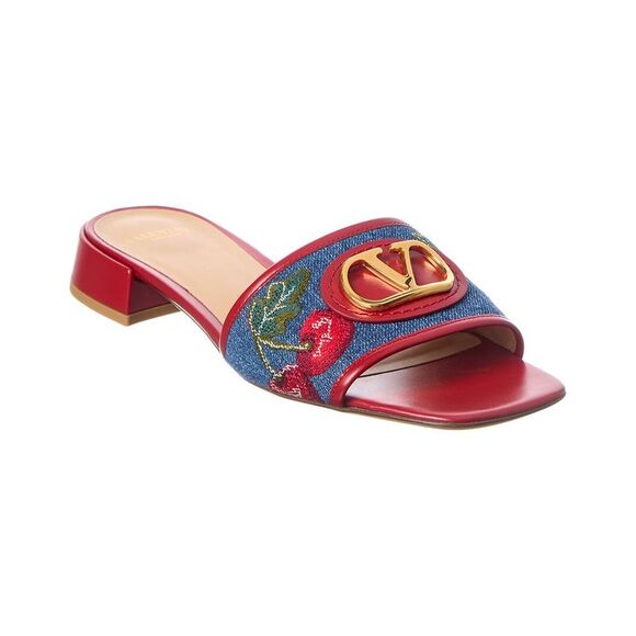 Valentino Shoes - Valentino Vlogo Signature Cherryfic Denim & Leather Sandal, Blue